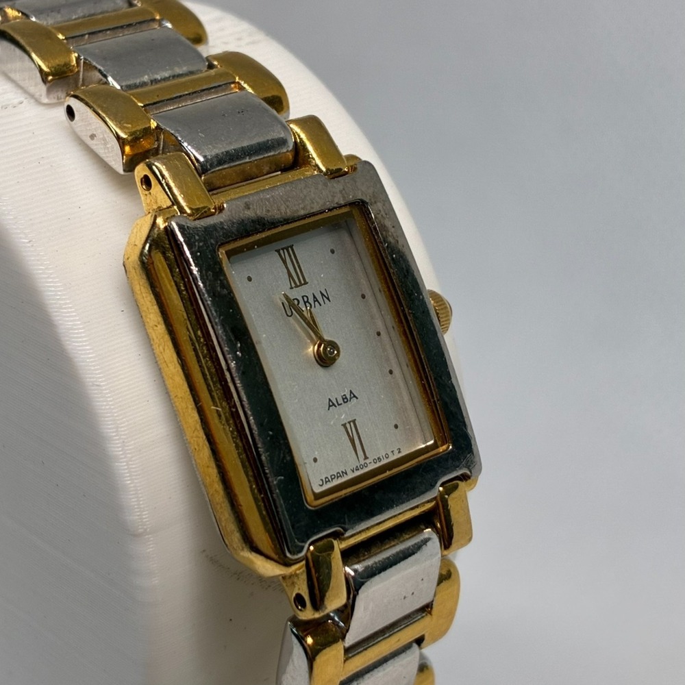 Vtg Seiko Alba Urban Women's Watch Two-Tone Rectangular Tank V400-5140 Quartz